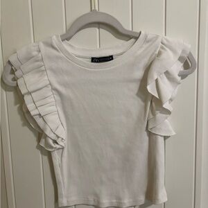 Zara White Ruffle Sleeve Crop Top